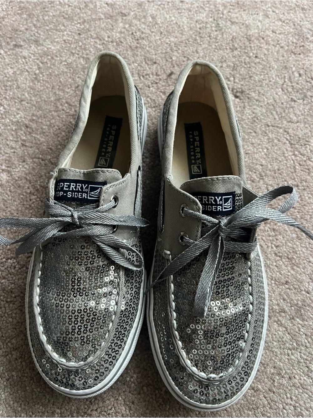 Sperry Silver Sequin Women's Boat Shoes Flats
